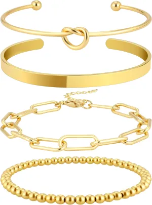 Reoxvo 14K Gold Plated Bangle Cuff Bracelets for Women Non Tarnish Gold Bracelet Stack Jewelry Set for Women Trendy