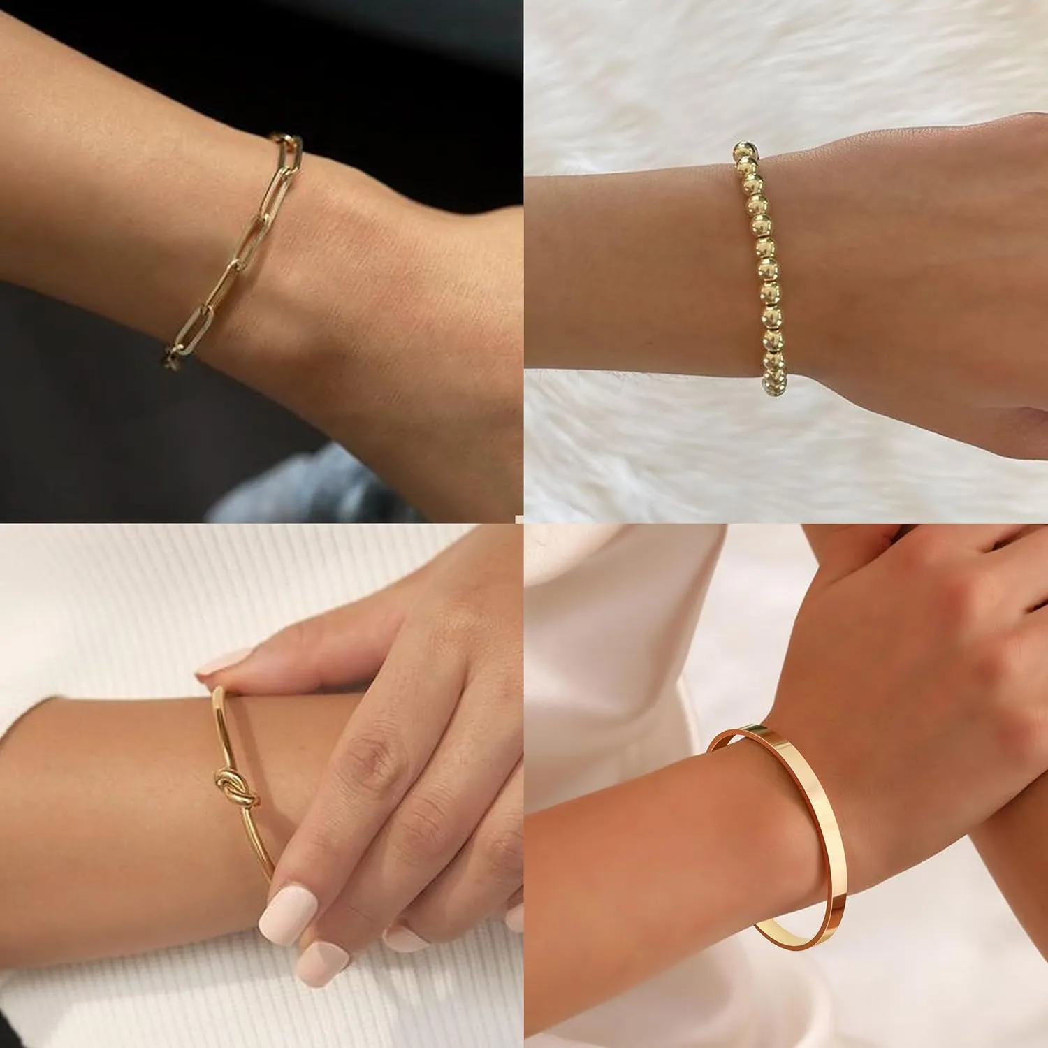 Reoxvo 14K Gold Plated Bangle Cuff Bracelets for Women Non Tarnish Gold Bracelet Stack Jewelry Set for Women Trendy