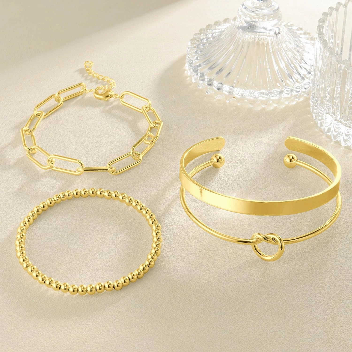 Reoxvo 14K Gold Plated Bangle Cuff Bracelets for Women Non Tarnish Gold Bracelet Stack Jewelry Set for Women Trendy