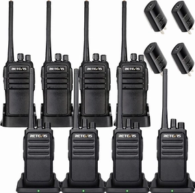Retevis RT21 Walkie Talkies for Adults(4 Pack) with Wall Charger Base,Bundle with RT17 Walkie Talkies Long Range(4 Pack) with USB Charger Base,Rugged Two Way Radio for School Business