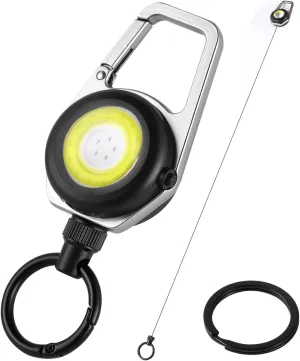 Retractable Keychain Condenser Flashlight 300 Lumens Rechargeable 4 Working modes with Key Ring and Quick Assembly Ring 30 Inch Dyneema Cord for Work Light,Fishing, Camping, Hiking,Emergency (Silver)
