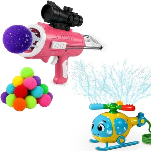 Reusable Water Balloon Launcher Set & Helicopter Water Sprinkler, Outdoor Pool & Backyard Game for Boys Girls, Summer Gift for Toddlers & Teens