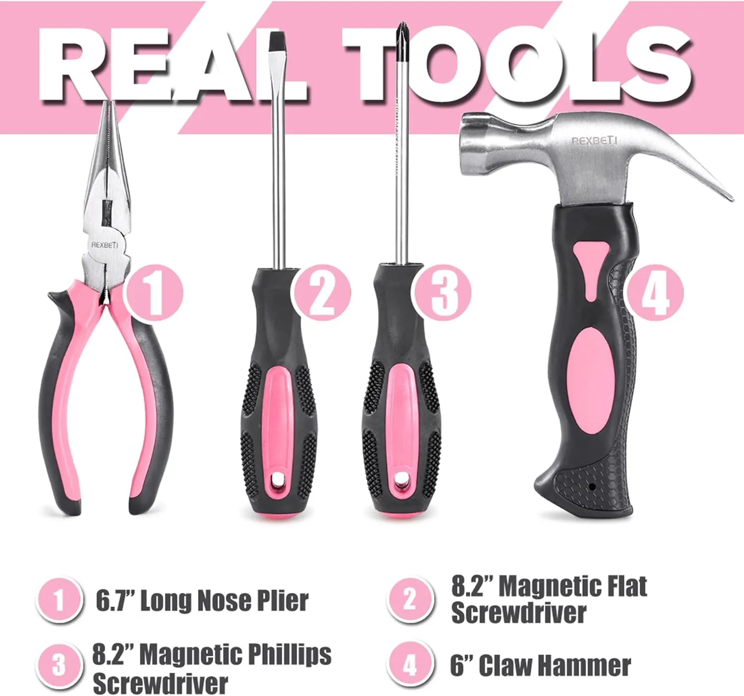 REXBETI 18pc Pink Young Builder's Set with Real Tools, Reinforced Kids Belt, Waist 20"-32", Learning Kit for DIY & Woodworking