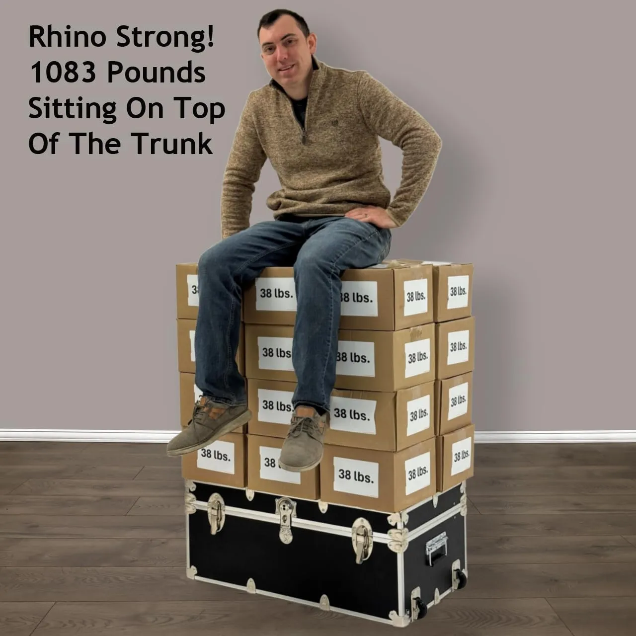 Rhino Trunk & Case Large Essential College Trunk with Wheels - Secure Dorm Storage Chest - Ideal Footlocker for Students - Strong Trunks with 1000  Pound Sitting Capacity 32"x18"x14" (Gray)