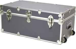 Rhino Trunk & Case Large Essential College Trunk with Wheels - Secure Dorm Storage Chest - Ideal Footlocker for Students - Strong Trunks with 1000  Pound Sitting Capacity 32"x18"x14" (Gray)