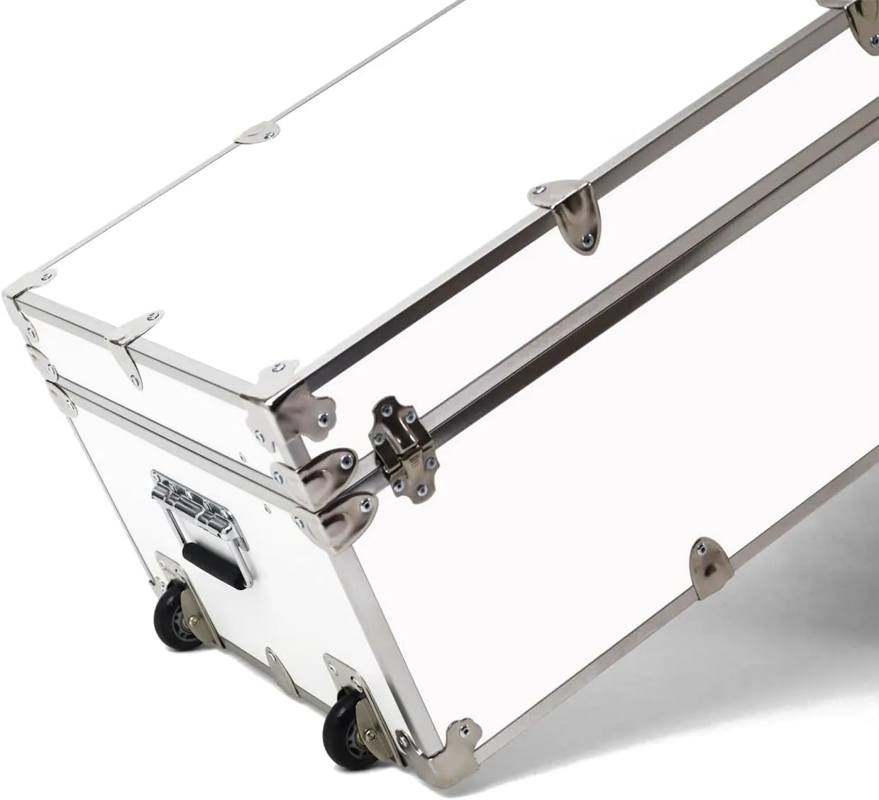 Rhino Trunk & Case Large Essential Summer Camp Trunk with Wheels - Camping Storage Chest - Ideal Footlocker for Campers - Strong 1000  Pound Sitting Capacity Trunks 32"x18"x14" (White)