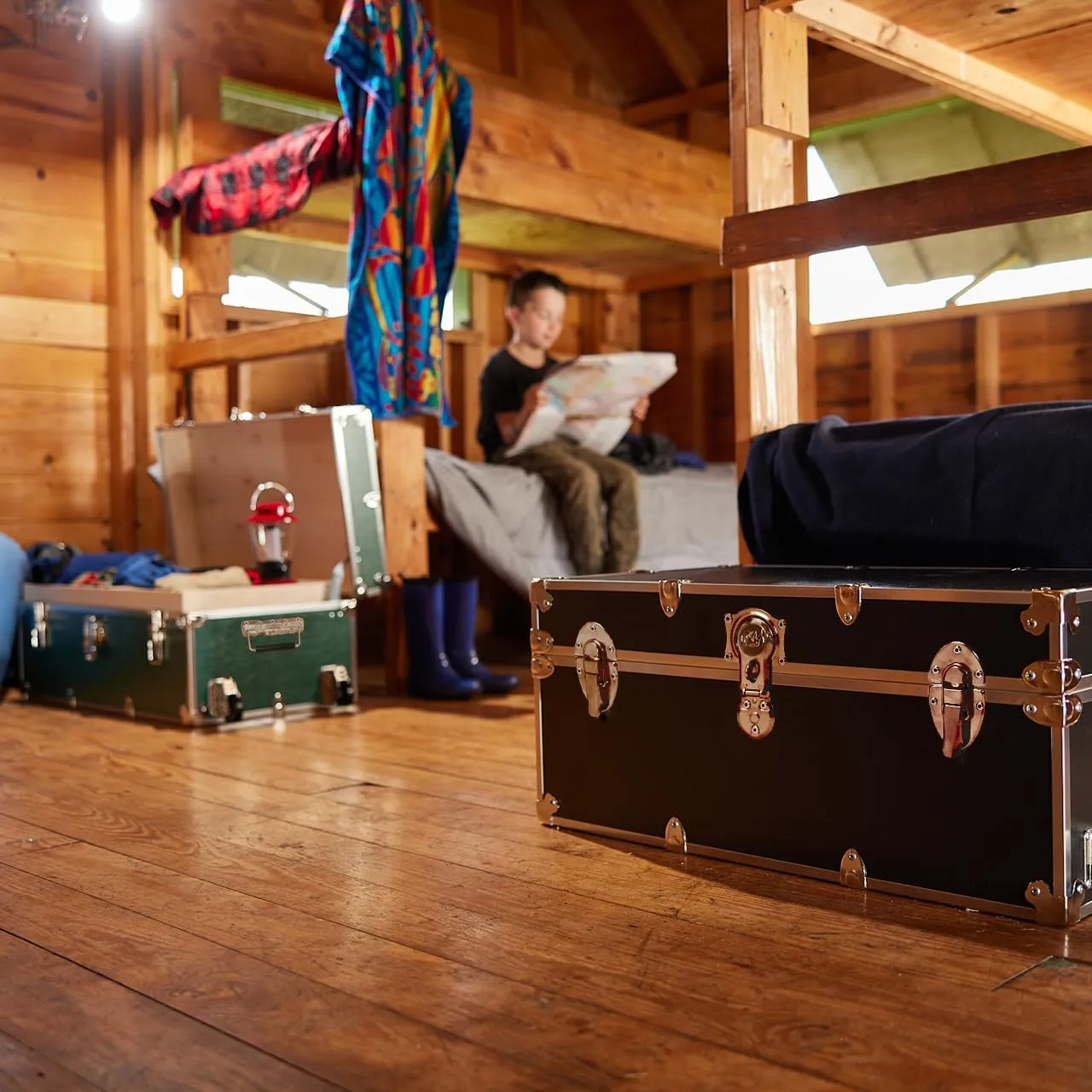 Rhino Trunk & Case Large Essential Summer Camp Trunk with Wheels - Camping Storage Chest - Ideal Footlocker for Campers - Strong 1000  Pound Sitting Capacity Trunks 32"x18"x14" (White)