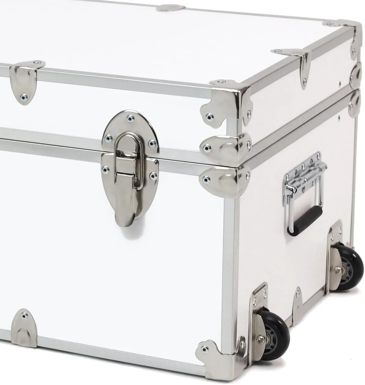Rhino Trunk & Case Large Essential Summer Camp Trunk with Wheels - Camping Storage Chest - Ideal Footlocker for Campers - Strong 1000  Pound Sitting Capacity Trunks 32"x18"x14" (White)