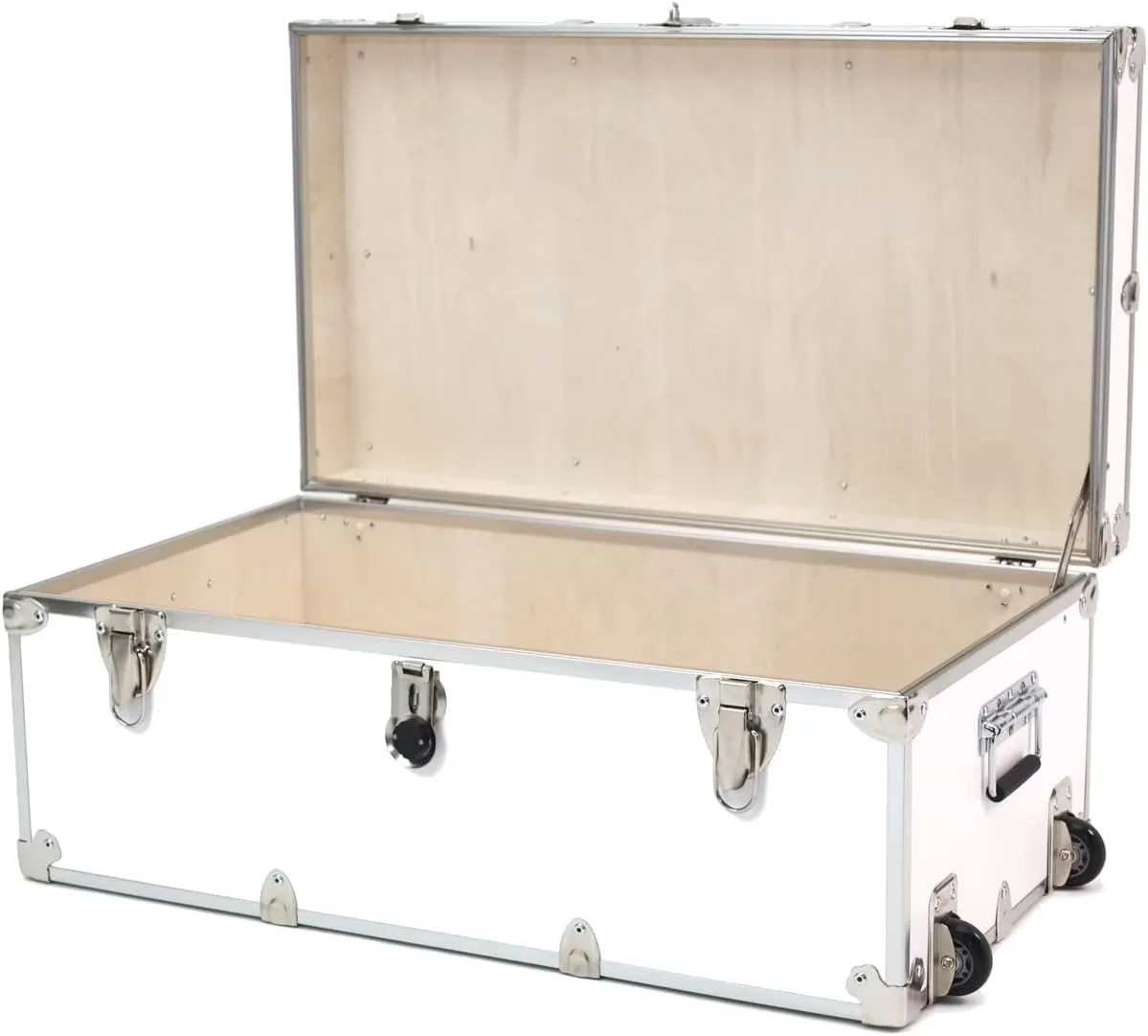 Rhino Trunk & Case Large Essential Summer Camp Trunk with Wheels - Camping Storage Chest - Ideal Footlocker for Campers - Strong 1000  Pound Sitting Capacity Trunks 32"x18"x14" (White)