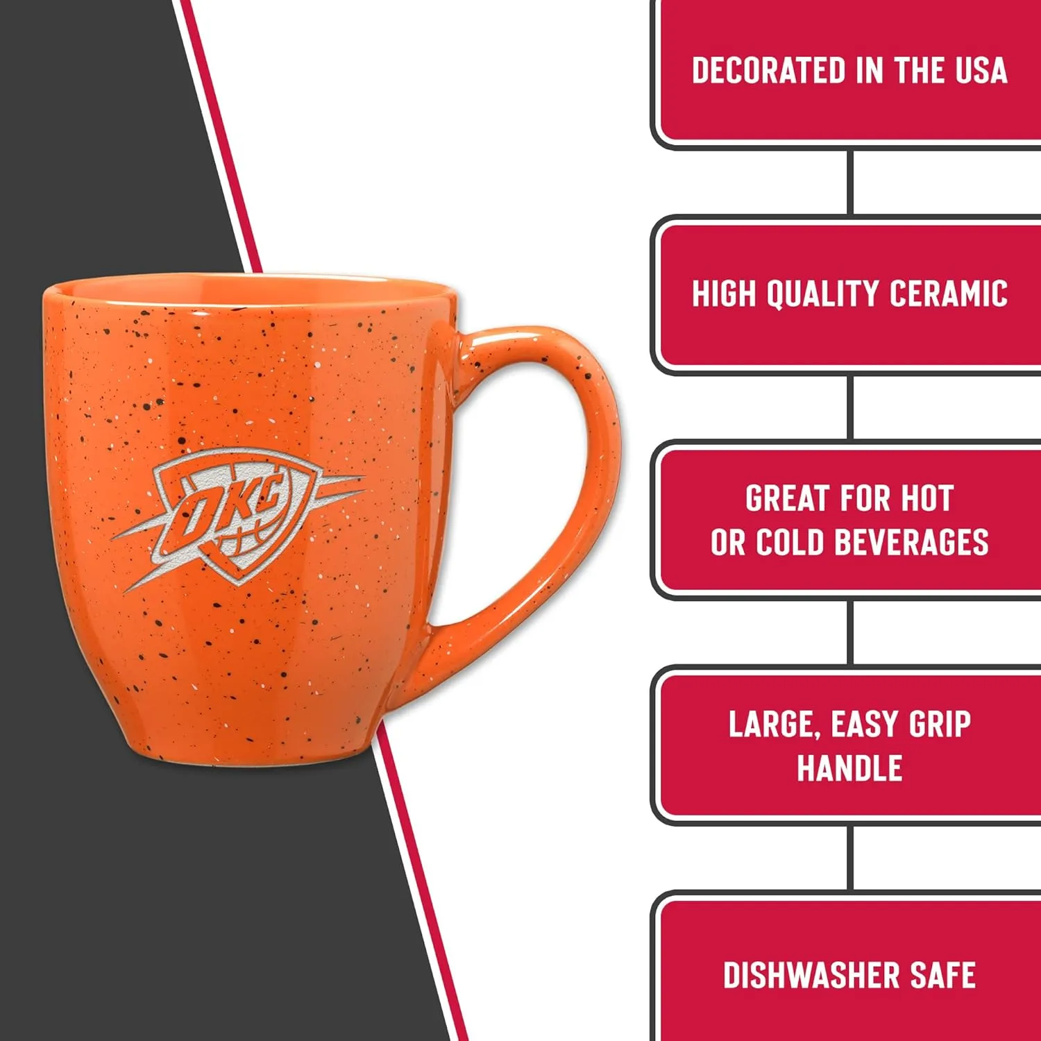 Rico Industries NBA Basketball Alternate 16 oz Team Color Laser Engraved Speckled Ceramic Coffee Mug