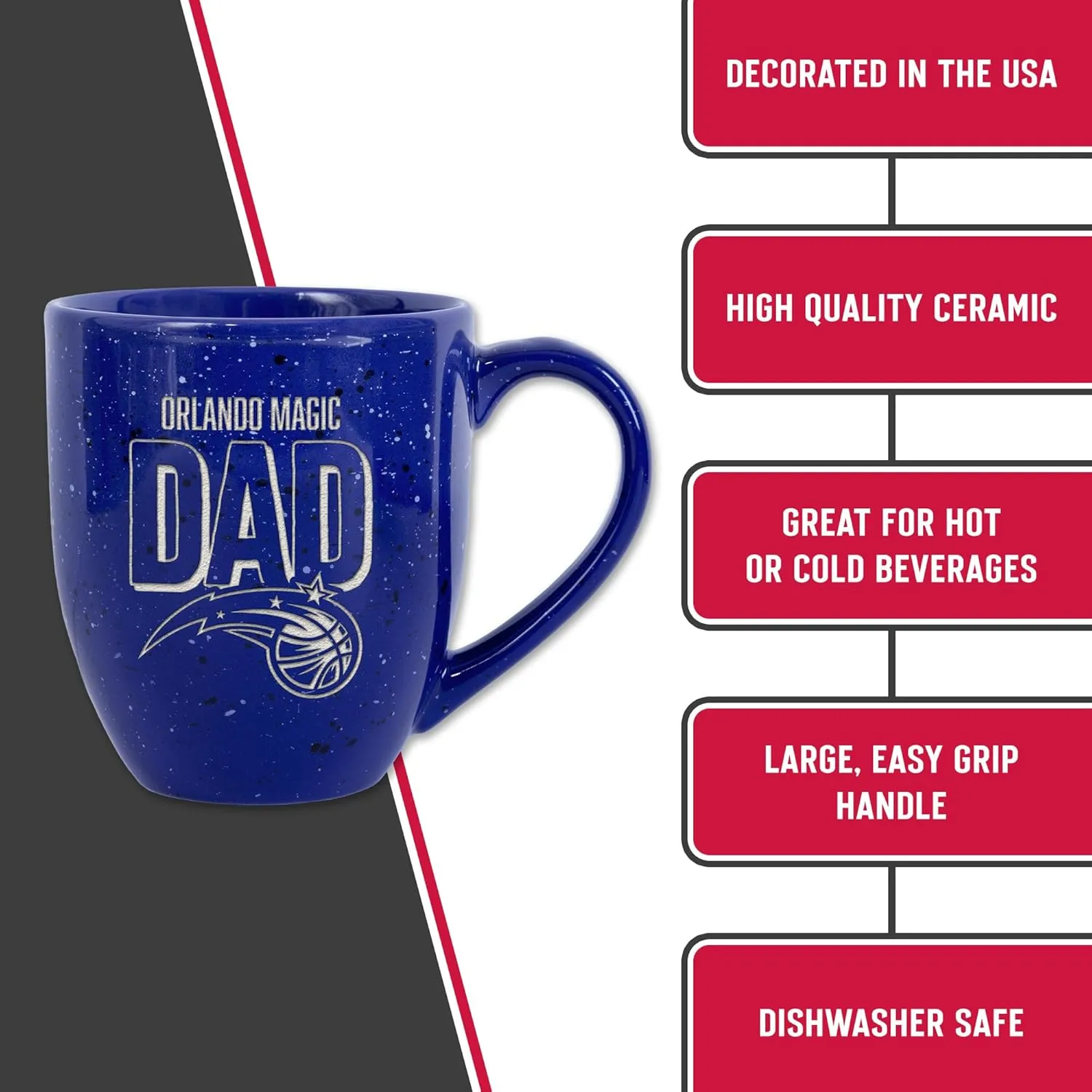 Rico Industries NBA Basketball Dad 16 oz Team Color Laser Engraved Speckled Ceramic Coffee Mug