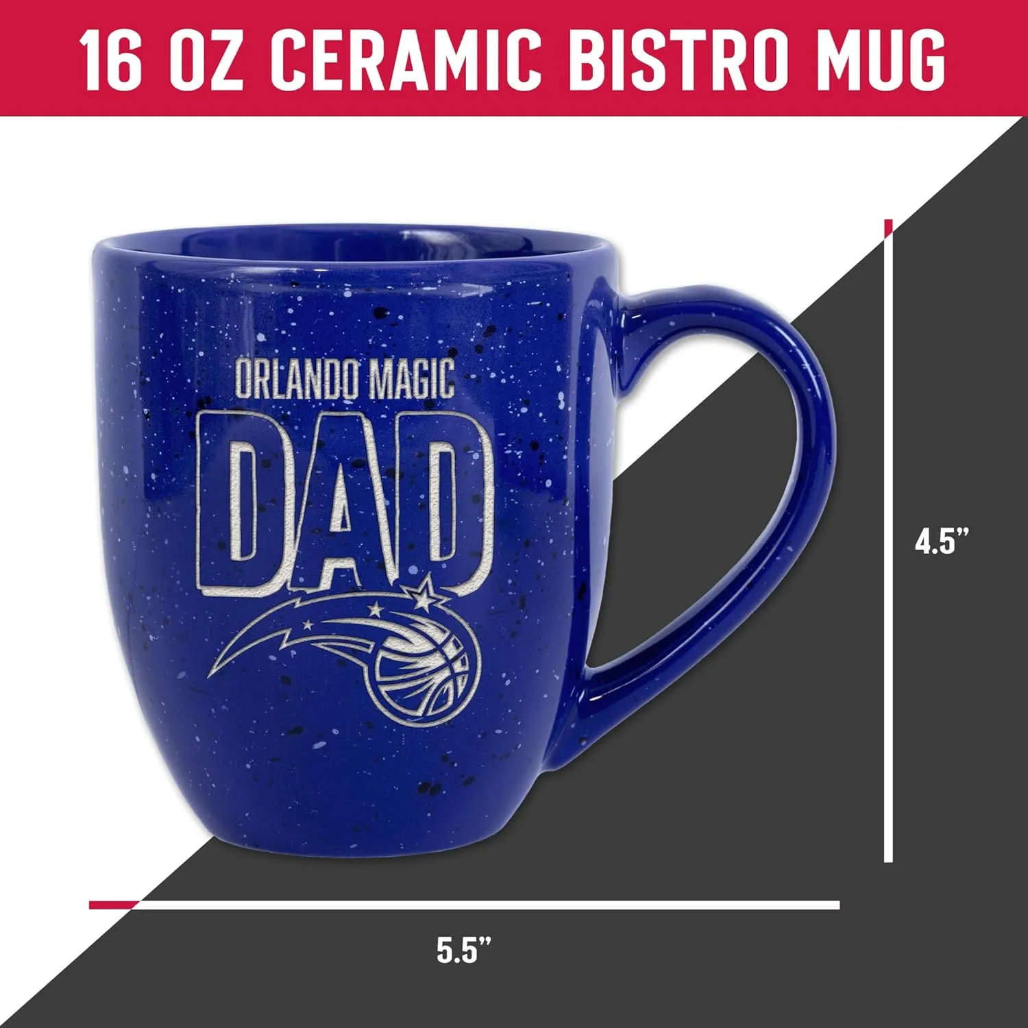 Rico Industries NBA Basketball Dad 16 oz Team Color Laser Engraved Speckled Ceramic Coffee Mug