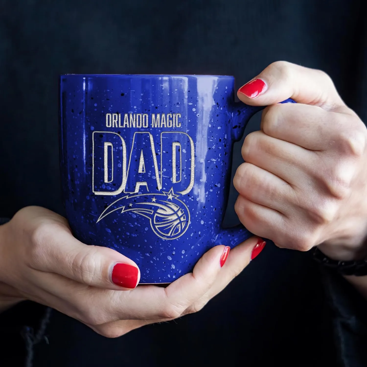 Rico Industries NBA Basketball Dad 16 oz Team Color Laser Engraved Speckled Ceramic Coffee Mug
