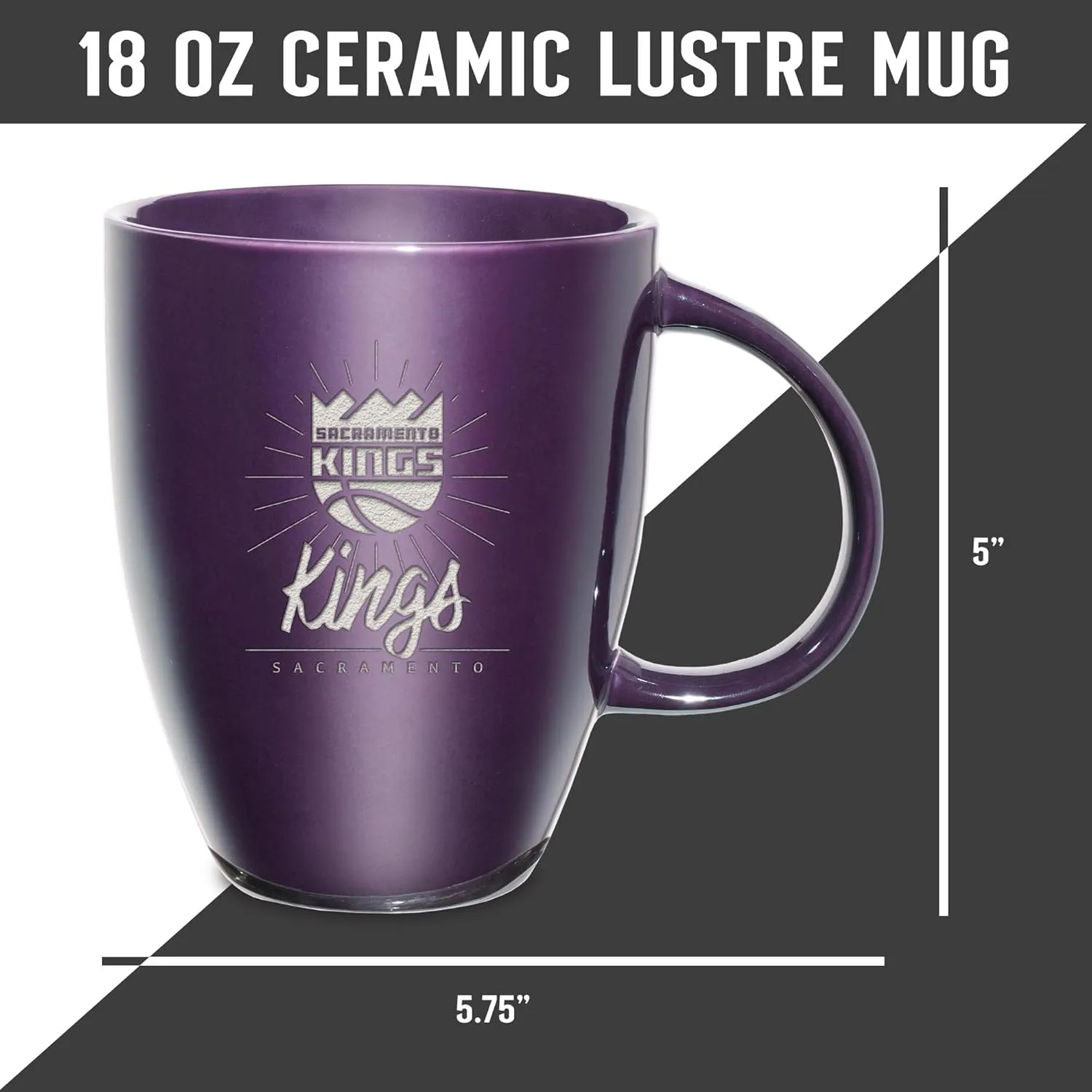 Rico Industries NBA Basketball Sunburst 18oz Laser Engraved Ceramic Lustre Mug