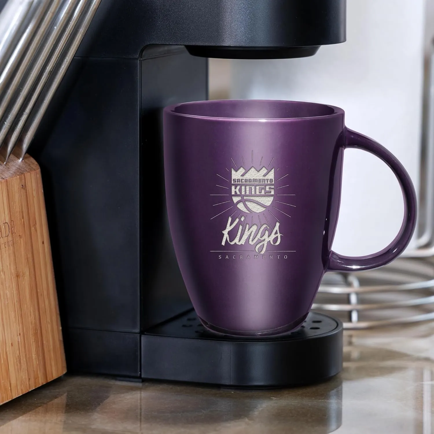 Rico Industries NBA Basketball Sunburst 18oz Laser Engraved Ceramic Lustre Mug