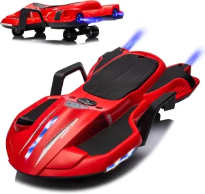 Ride on Car Ages 6 & Up with 24V 200W Motor,Side Handlebars for Steering,LED Light Up Electric Drift Kart,Water Mist Spray & Music Mode,Portable Design(Red)