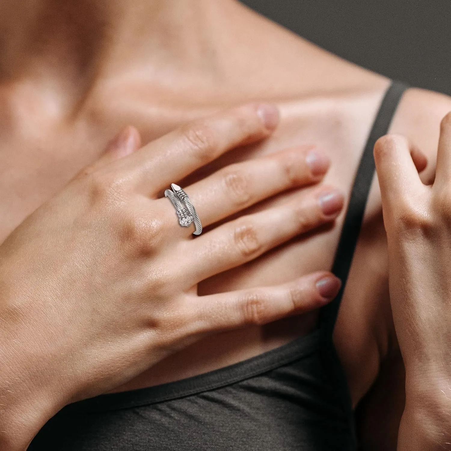 Ring for Women Adjustable Cable Nail Rings Open Stackable Cubic Zirconia Vintage Designer Fashion Jewelry Girlfriend Wife Mom Gift