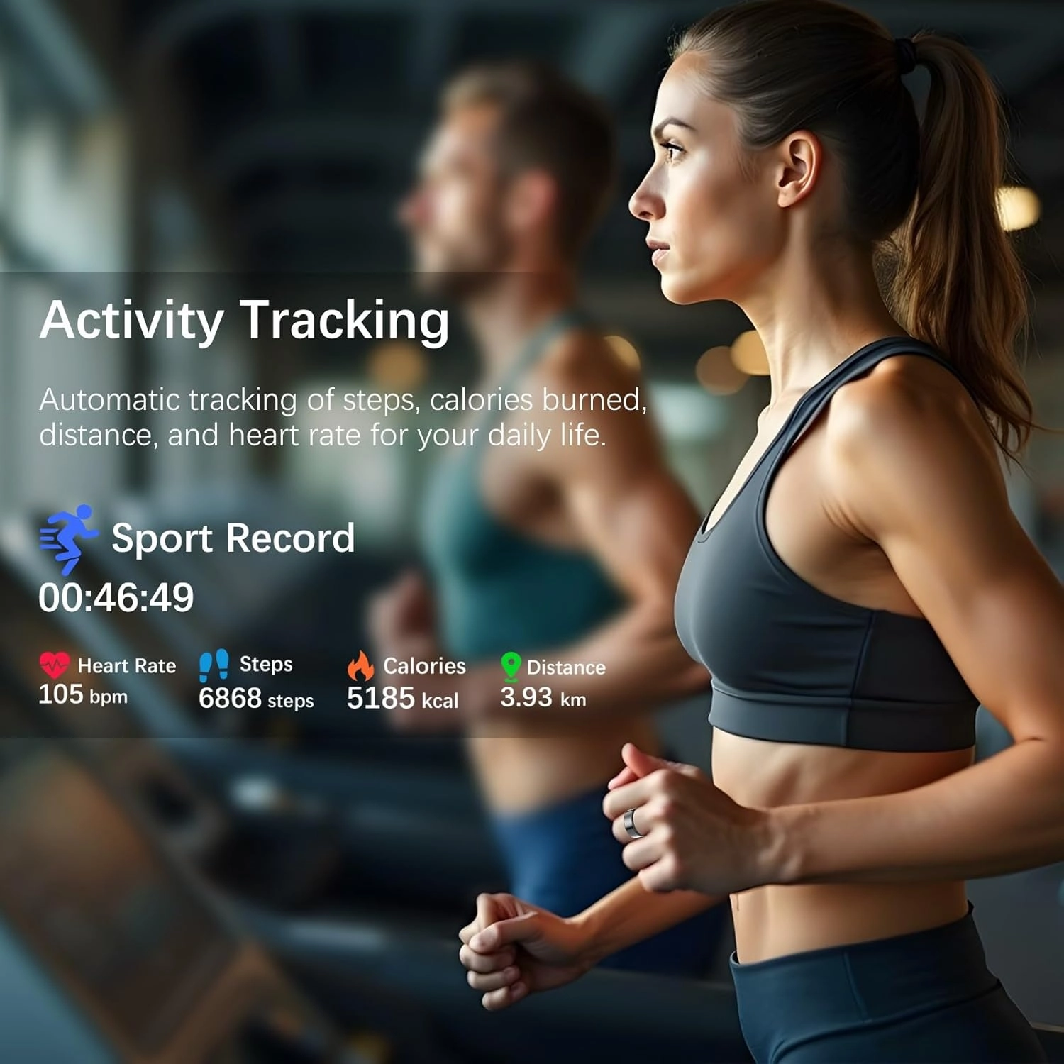 Ring Health Tracker for Women Men, Fit Ring with Heart Rate, Blood Oxygen, Sleep Monitor, Calories, Step Counter, IP68 Waterproof Smart Ring for iPhone & Android, No Subscription Fee (Black, 9#)