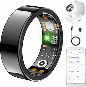 Ring Health Tracker for Women Men, Fit Ring with Heart Rate, Blood Oxygen, Sleep Monitor, Calories, Step Counter, IP68 Waterproof Smart Ring for iPhone & Android, No Subscription Fee (Black, 9#)