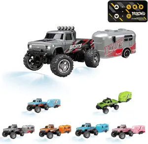 Riprush Mini Monster 1:64 Off-Road LED Alloy Racer,Bigfoot Mini Monster Truck Rc Car,Remote Control Truck with 2.4g,Aerospace-Grade Alloy Construction,Three Exercise Modes with Trailer (While)