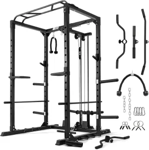 RitFit All-in-One Squat Rack for Home Gym, PPC02C Multi-Function 1000 LBS Capacity Power Cage with LAT Pulldown, Pulley System, Dip Bar, Landmine & More Power Rack Attachments, Package