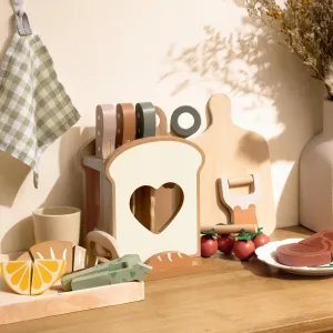 ROBOTIME Play Knife Set, Play Kitchen Accessories, Wooden Kids Play Toy Food – Pretend Play Food Set with Cutting Board, Wooden Fruits, Vegetables, and Cooking Tools for Toddlers Boys Girls