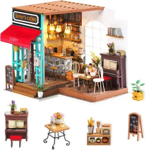 Rolife DIY Miniature Dollhouse Kit Coffee House Wooden Mini House Crafts DIY Model Kits Christmas Birthday Gifts for Boys Girls Women Friends (Simon's Coffee)