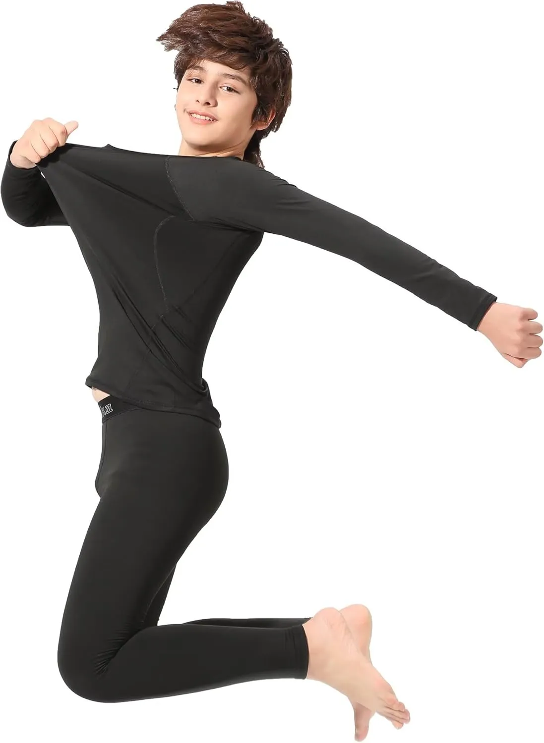 Rolimaka 2 Set Youth Boys' Thermal Underwear Set Fleece Lined Compression Shirt Leggings Pants Kids Base Layer Cold Weather