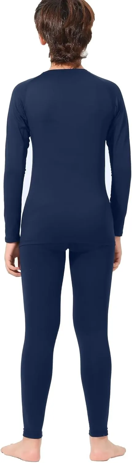 Rolimaka 2 Set Youth Boys' Thermal Underwear Set Fleece Lined Compression Shirt Leggings Pants Kids Base Layer Cold Weather