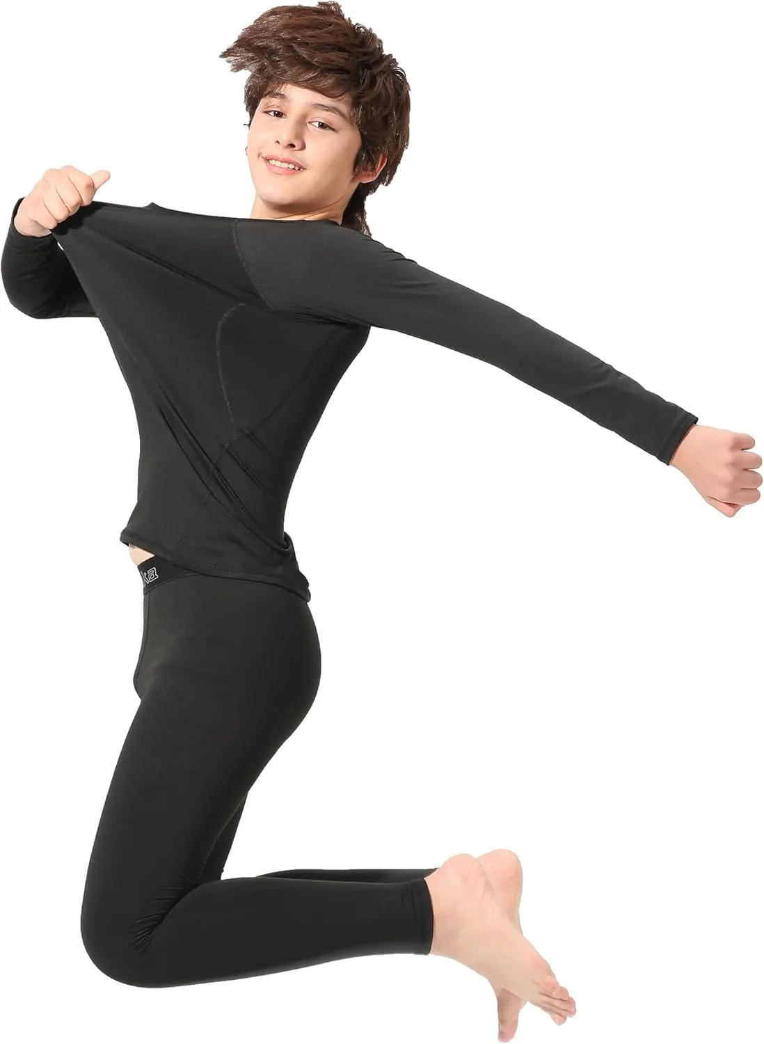 Rolimaka 2 Set Youth Boys' Thermal Underwear Set Fleece Lined Compression Shirt Leggings Pants Kids Base Layer Cold Weather