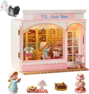 Romantic and Cute Dollhouse Miniature DIY House Kit Door Panel can be Opened Creative Room Fairy Tale Series for Friends Lovers and Families (Candy House)