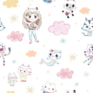 Roommates Gabby'S Dollhouse Sketch Characters Peel And Stick Pink Wallpaper