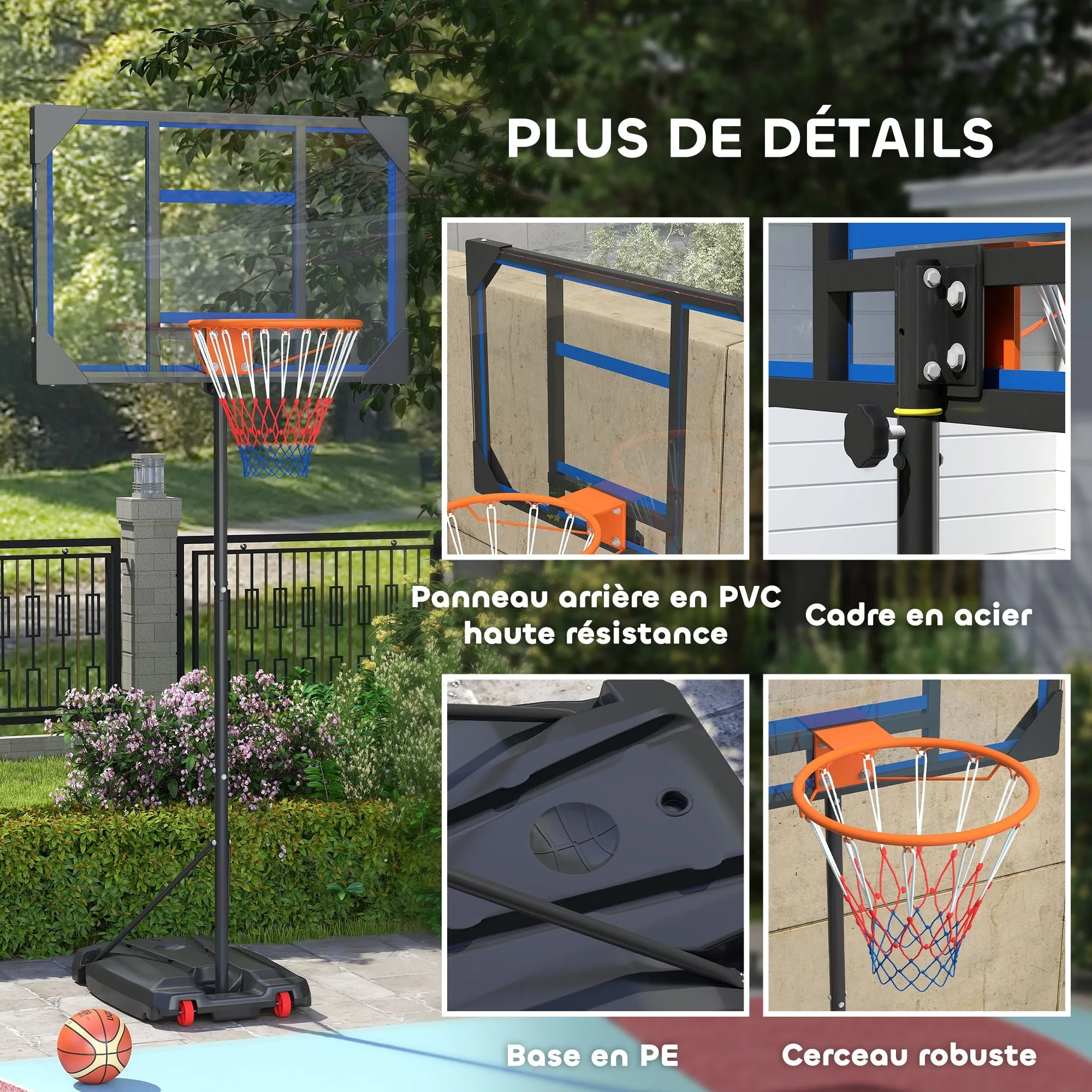 Rootz Adjustable Basketball Hoop for Kids - Height Ranges 210-260cm - Outdoor & Indoor - Stable Base with Wheels - 84x53x12cm