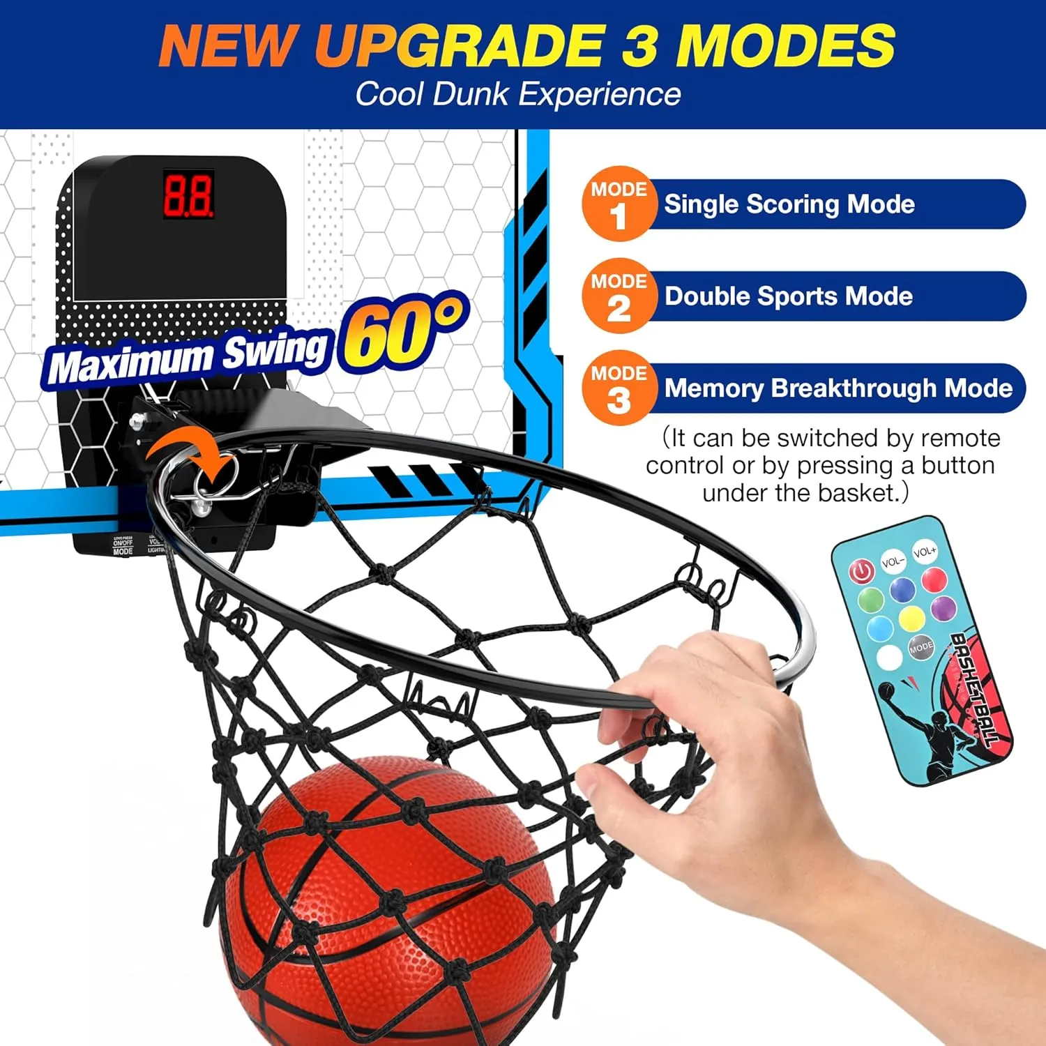 ropoda Indoor Basketball Hoop,Mini Basketball Hoop,Mini Hoop with 4 Balls Over The Door Basketball Hoop