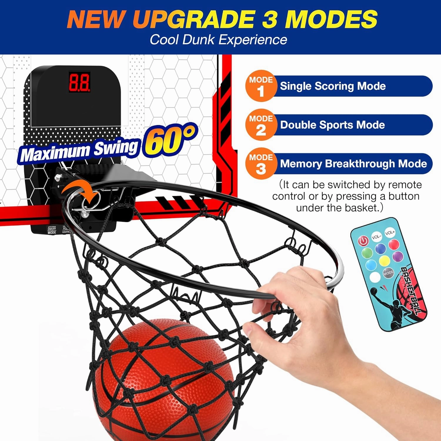 ropoda Indoor Basketball Hoop,Mini Basketball Hoop,Mini Hoop with 4 Balls Over The Door Basketball Hoop