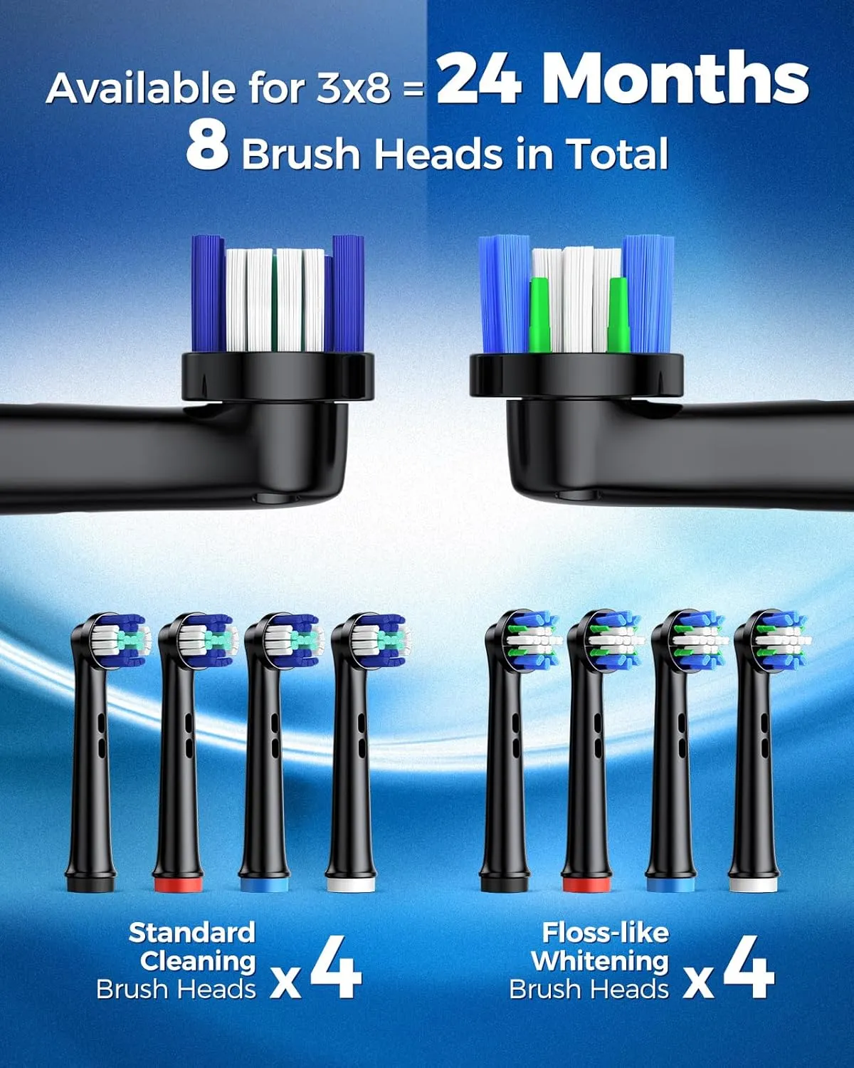 Rotating Electric Toothbrush for Adults with 8 Brush Heads (2 Types), 4 Modes Deep Clean Electric Toothbrush with Rechargeable Power and 2 Min Smart Timer (1- Black, p1)
