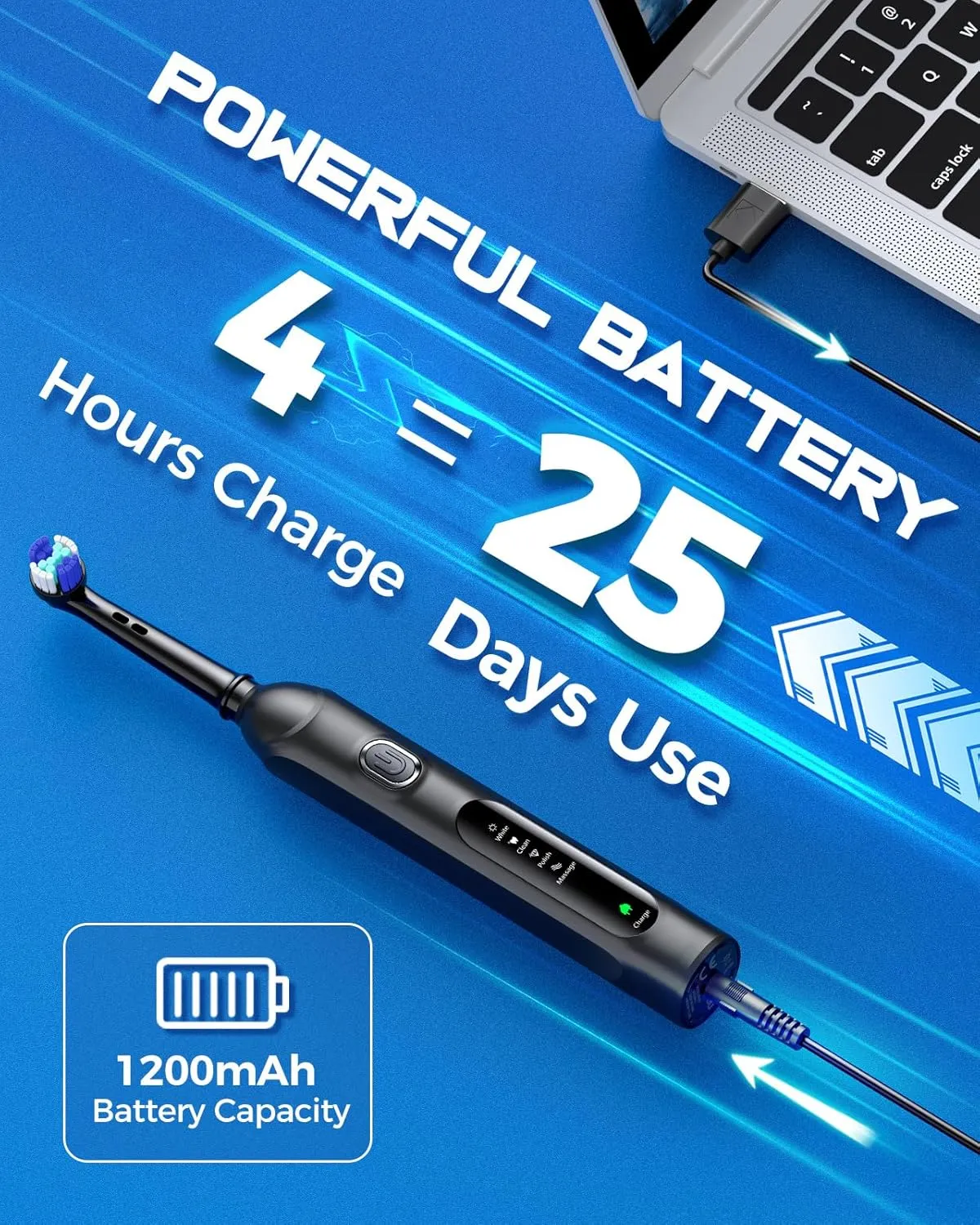 Rotating Electric Toothbrush for Adults with 8 Brush Heads (2 Types), 4 Modes Deep Clean Electric Toothbrush with Rechargeable Power and 2 Min Smart Timer (1- Black, p1)