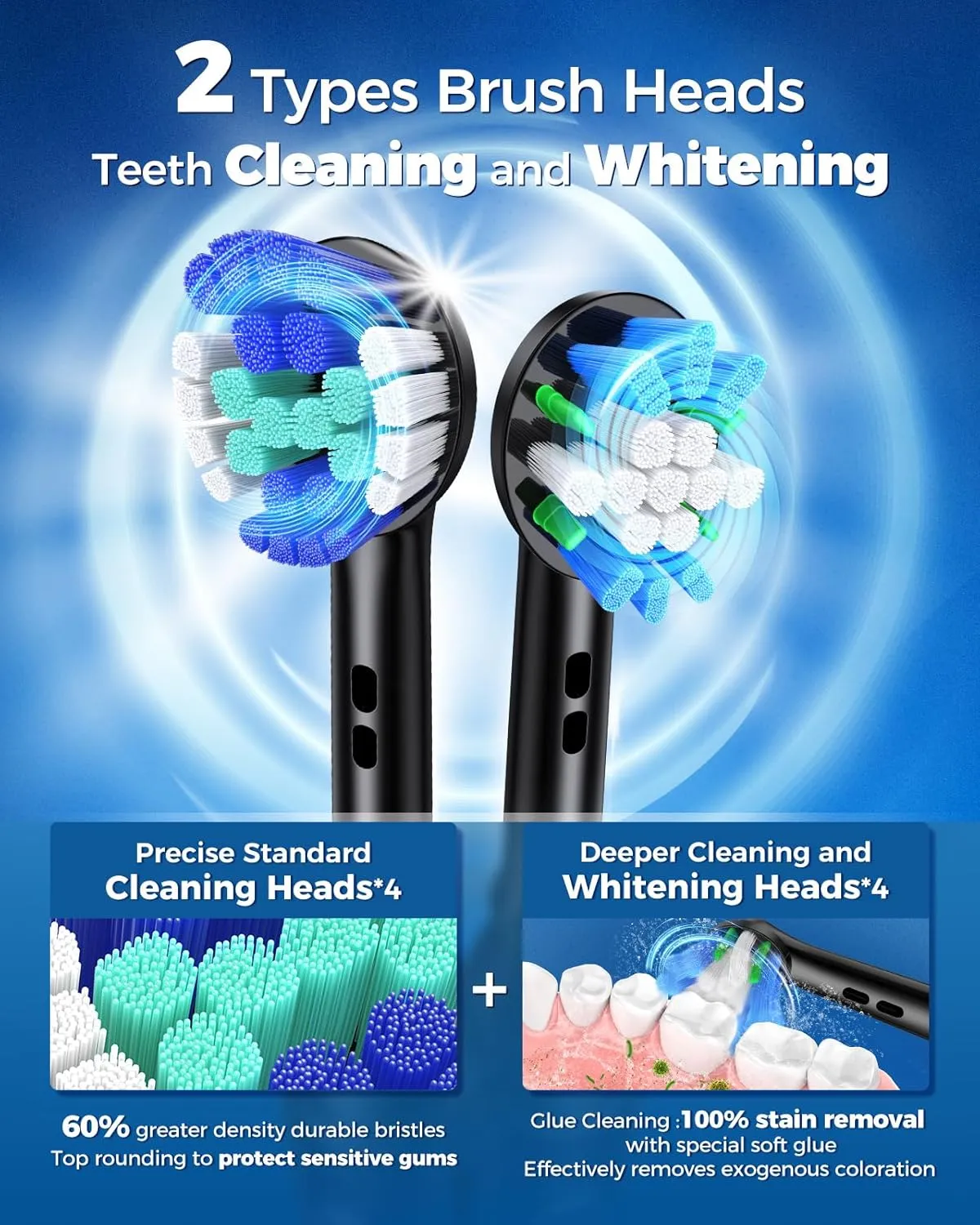 Rotating Electric Toothbrush for Adults with 8 Brush Heads (2 Types), 4 Modes Deep Clean Electric Toothbrush with Rechargeable Power and 2 Min Smart Timer (1- Black, p1)