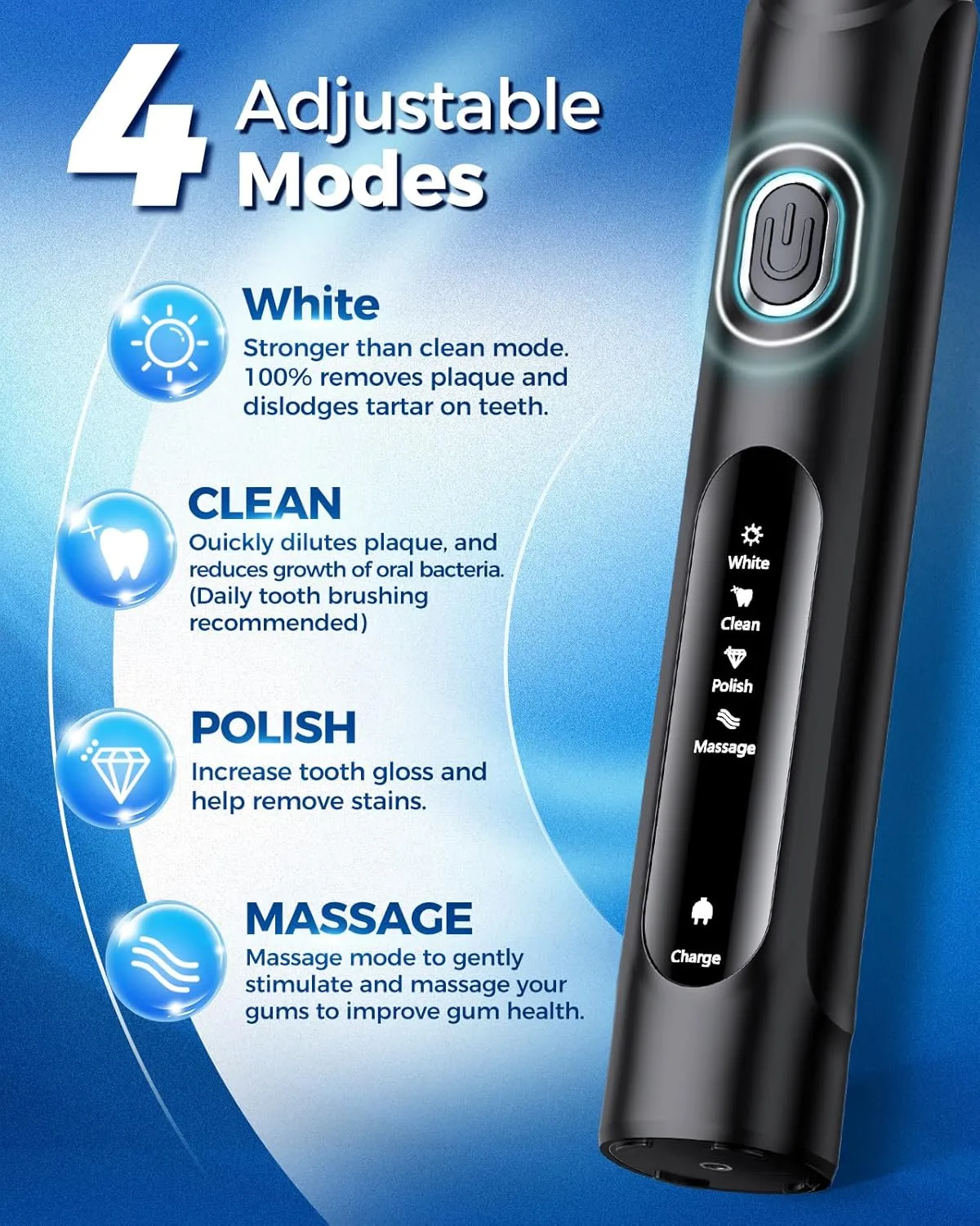 Rotating Electric Toothbrush for Adults with 8 Brush Heads (2 Types), 4 Modes Deep Clean Electric Toothbrush with Rechargeable Power and 2 Min Smart Timer (1- Black, p1)