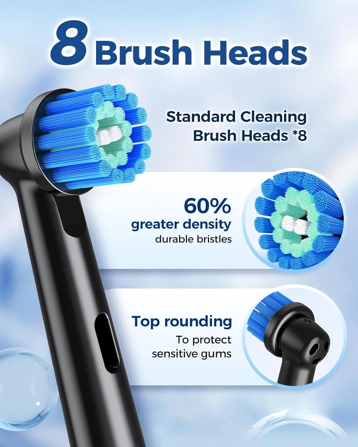 Rotating Electric Toothbrush for Adults with 8 Brush Heads, Sensitive Gum Care Electric Toothbrush with 3 Modes and 2 Min Smart Timer, Rechargeable Last 60 Days