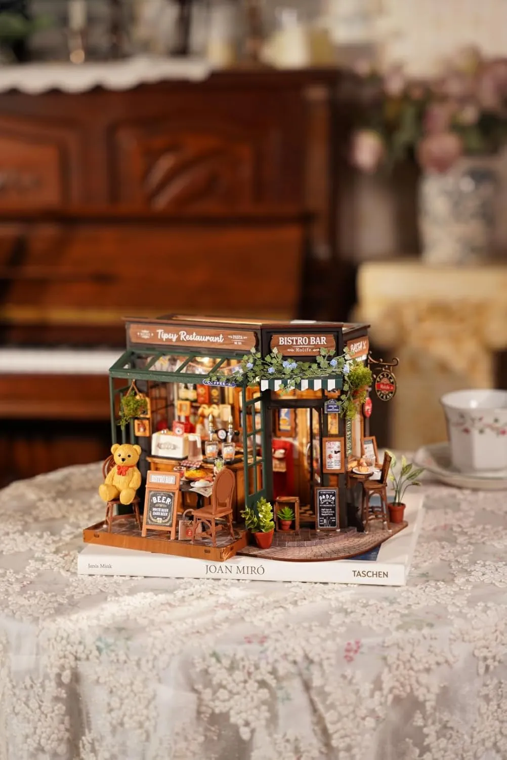 Rowood Miniature House Kits for Adults,DIY Mini House Building Kit,Wooden Dollhouse Kit with LED for Kids Teens Beginners as Birthday (Tipsy Restaurant)