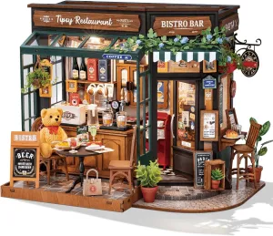 Rowood Miniature House Kits for Adults,DIY Mini House Building Kit,Wooden Dollhouse Kit with LED for Kids Teens Beginners as Birthday (Tipsy Restaurant)