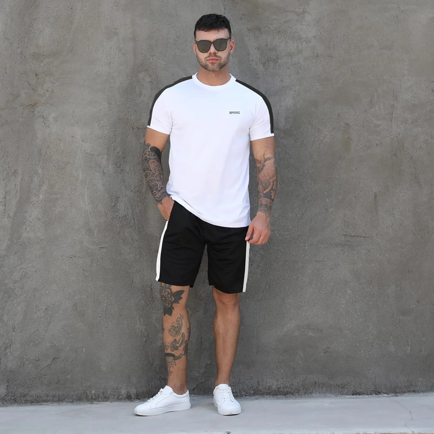 RPOVIG Shirts Shorts Workout Set:Men's 3 Pack Clothes Short set outfits Gym Active Athletic Basketball