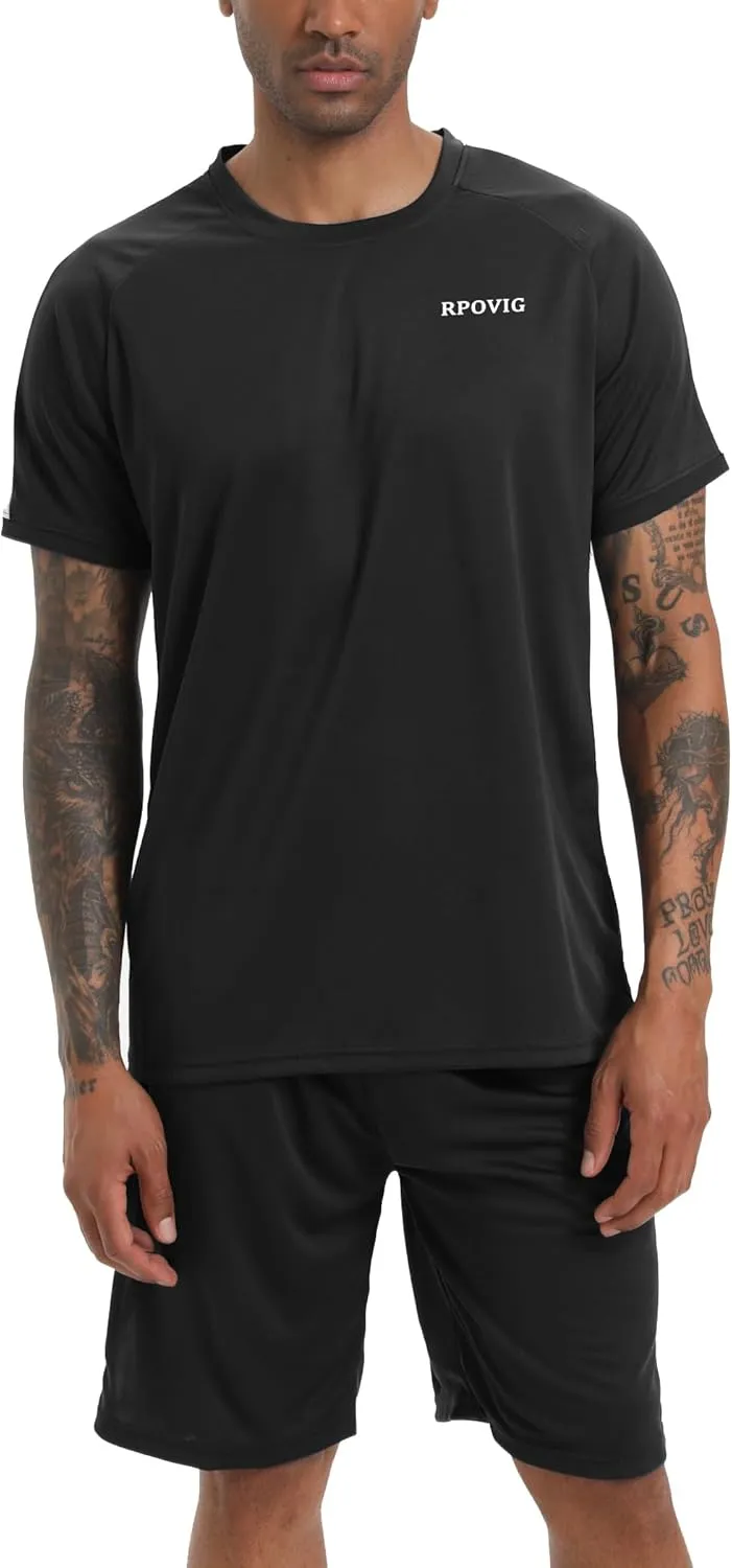 RPOVIG Shirts Shorts Workout Set:Men's 3 Pack Clothes Short set outfits Gym Active Athletic Basketball