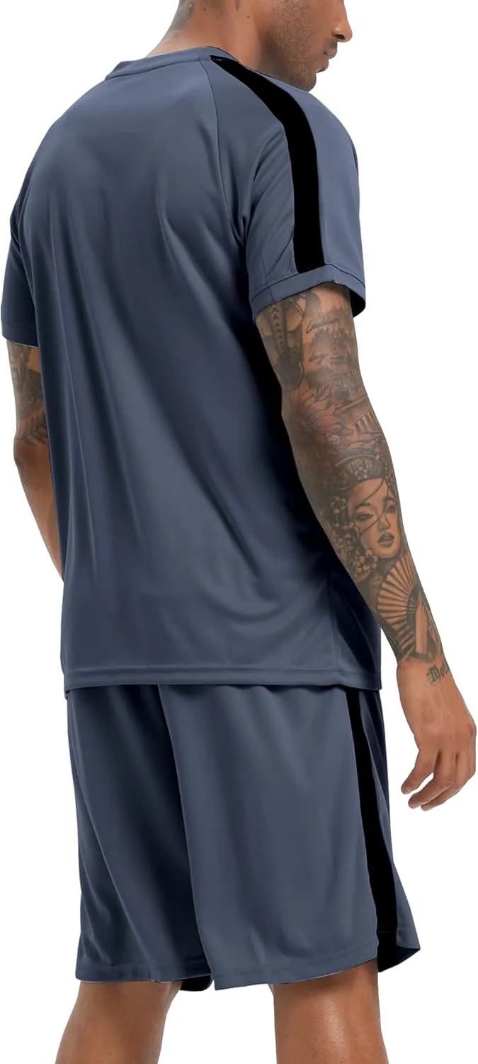 RPOVIG Shirts Shorts Workout Set:Men's 3 Pack Clothes Short set outfits Gym Active Athletic Basketball