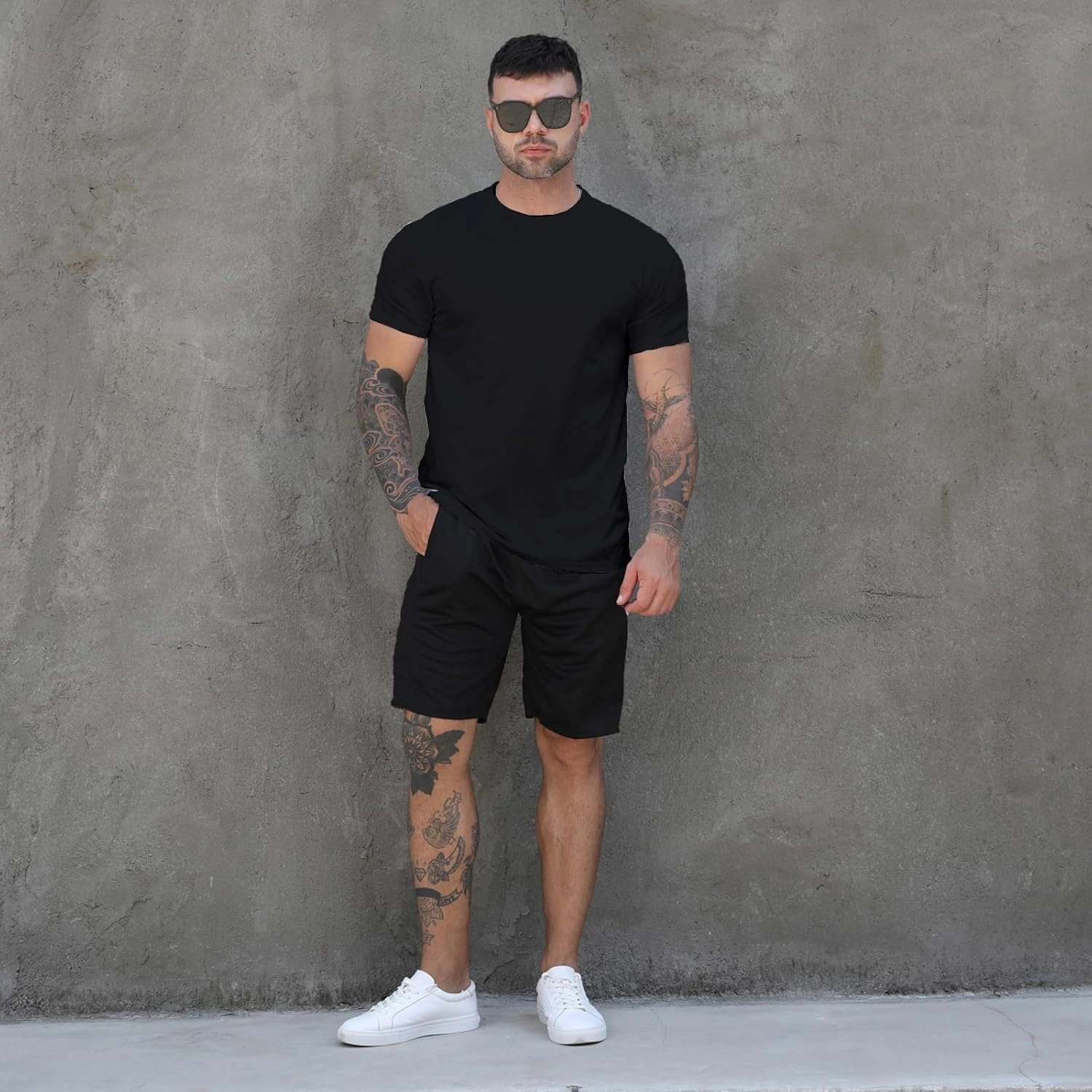 RPOVIG Shirts Shorts Workout Set:Men's 3 Pack Clothes Short set outfits Gym Active Athletic Basketball