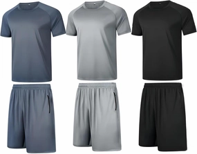 RPOVIG Shirts Shorts Workout Set:Men's 3 Pack Clothes Short set outfits Gym Active Athletic Basketball