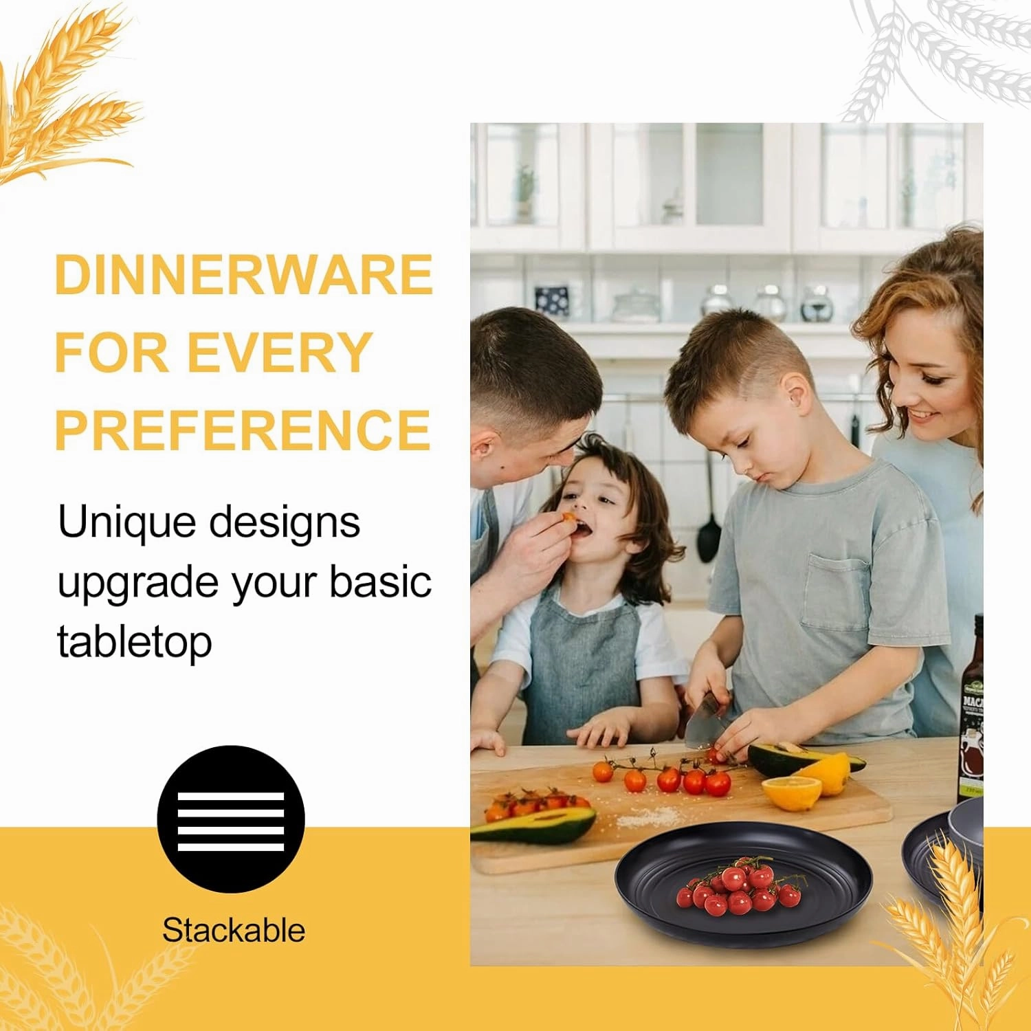 Rubtlamp Wheat Straw Dinnerware Sets, 16PCS Plastic dinnerware Set for 4, Wheat Straw Plates and Bowls Sets, Unbreakable Dinnerware Plastic Microwave Safe Dishes Det for Kitchen&Camping