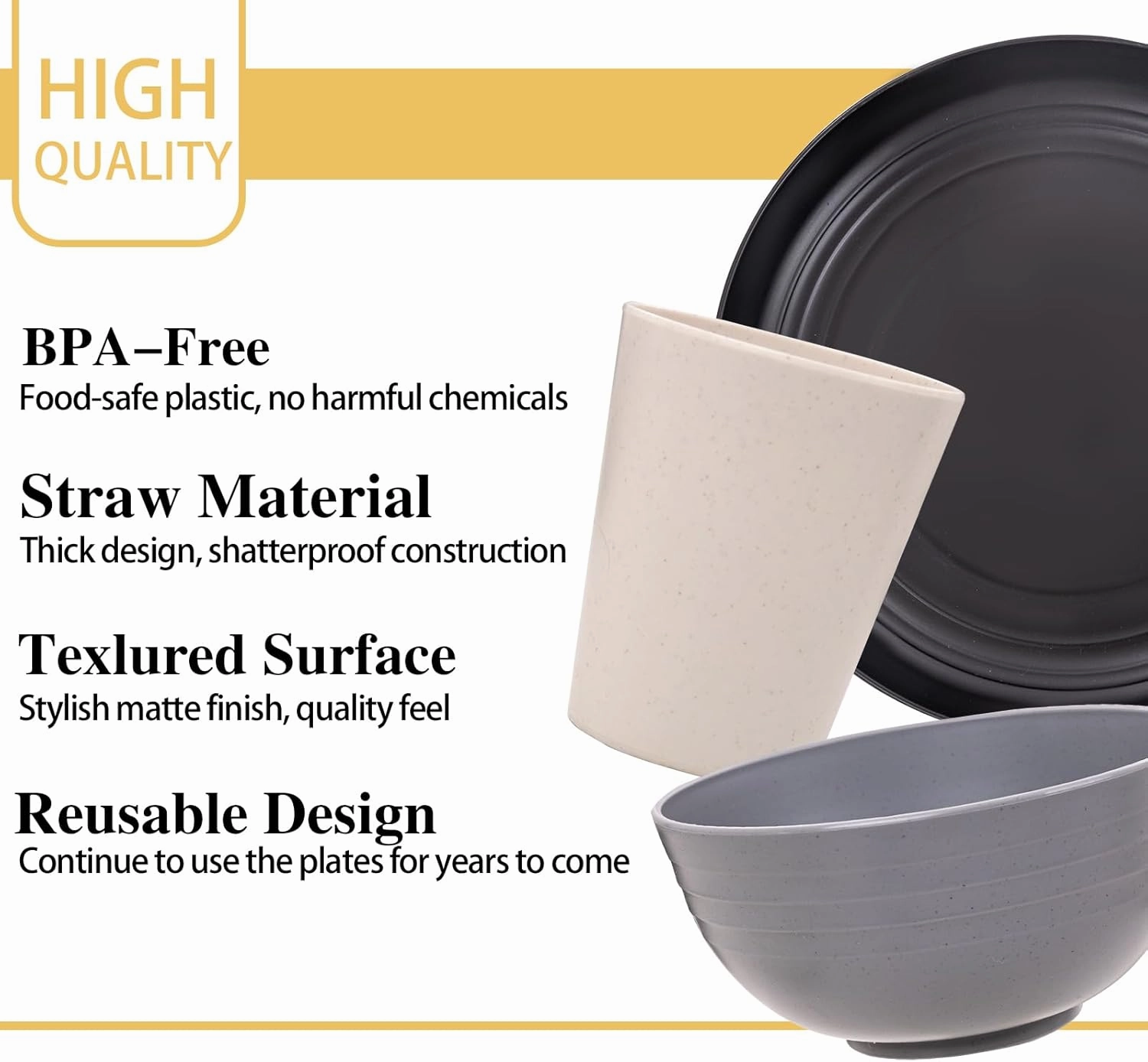 Rubtlamp Wheat Straw Dinnerware Sets, 16PCS Plastic dinnerware Set for 4, Wheat Straw Plates and Bowls Sets, Unbreakable Dinnerware Plastic Microwave Safe Dishes Det for Kitchen&Camping