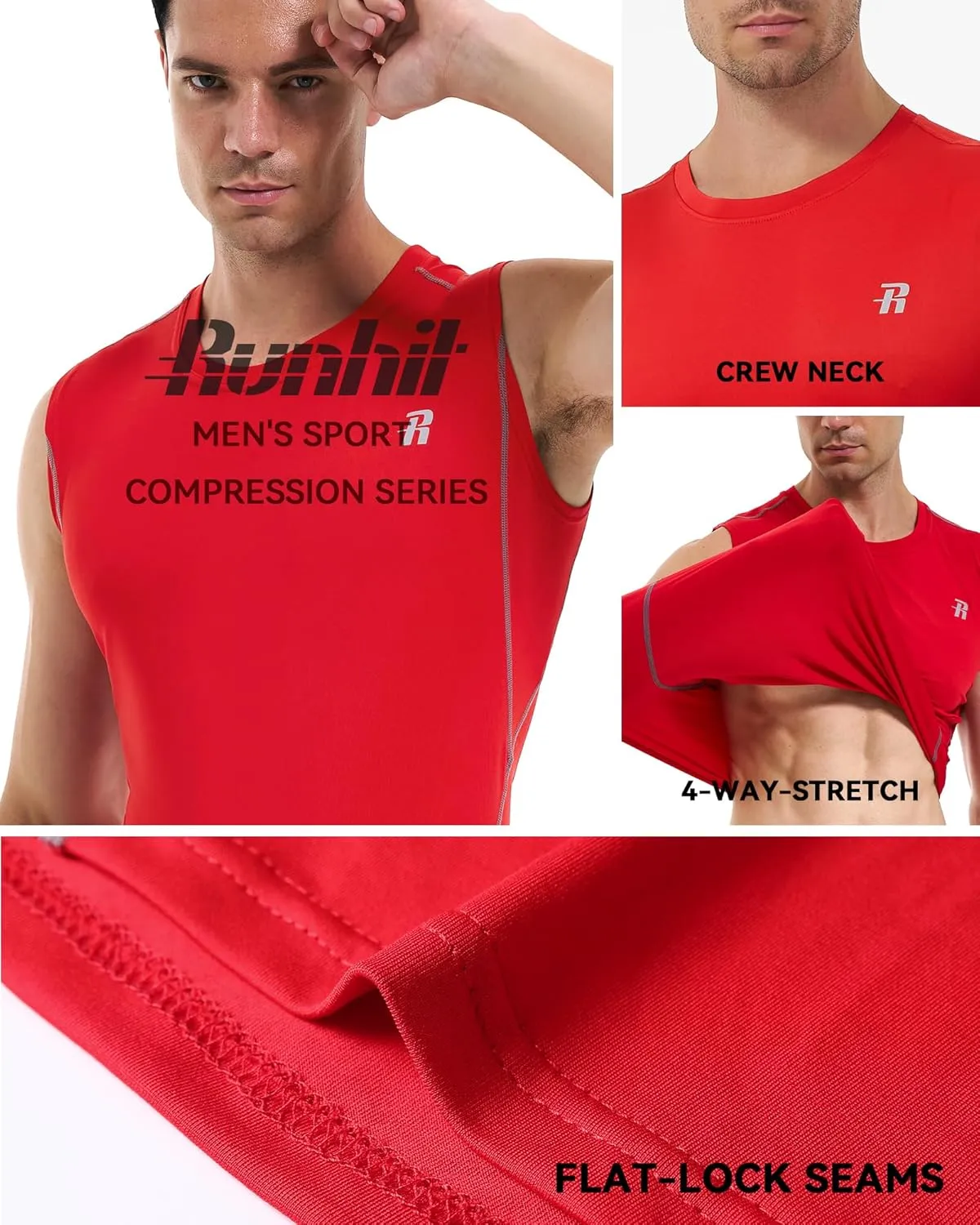 Runhit 2 Pack Men's Compression Shirts Sleeveless Workout Athletic Tank Top Sports Base Layer Undershirt